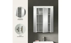 Badezimmerspiegelschrank SCHLOONSEE, Breite 60cm, 3 Spiegeltüren, 9 Fächer, 6 Einlegeböden in verschiedenen Farben erhältlich, Badmöbel, Spiegel, Badschrank, Bad Schloonsee