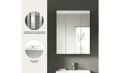 Badezimmerspiegelschrank SCHLOONSEE, Breite 60cm, 3 Spiegeltüren, 9 Fächer, 6 Einlegeböden in verschiedenen Farben erhältlich, Badmöbel, Spiegel, Badschrank, Bad Schloonsee