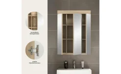 Badezimmerspiegelschrank SCHLOONSEE, Breite 60cm, 3 Spiegeltüren, 9 Fächer, 6 Einlegeböden in verschiedenen Farben erhältlich, Badmöbel, Spiegel, Badschrank, Bad Schloonsee