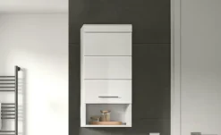 Hängeschrank SCHLOONSEE, Breite 37cm, 1 Tür, 1 offenes Fächer, 1 Einlegeboden, MDF-Front in verschiedenen Farben erhältlich, Badmöbel, Badschrank, Schrank, Bad Schloonsee