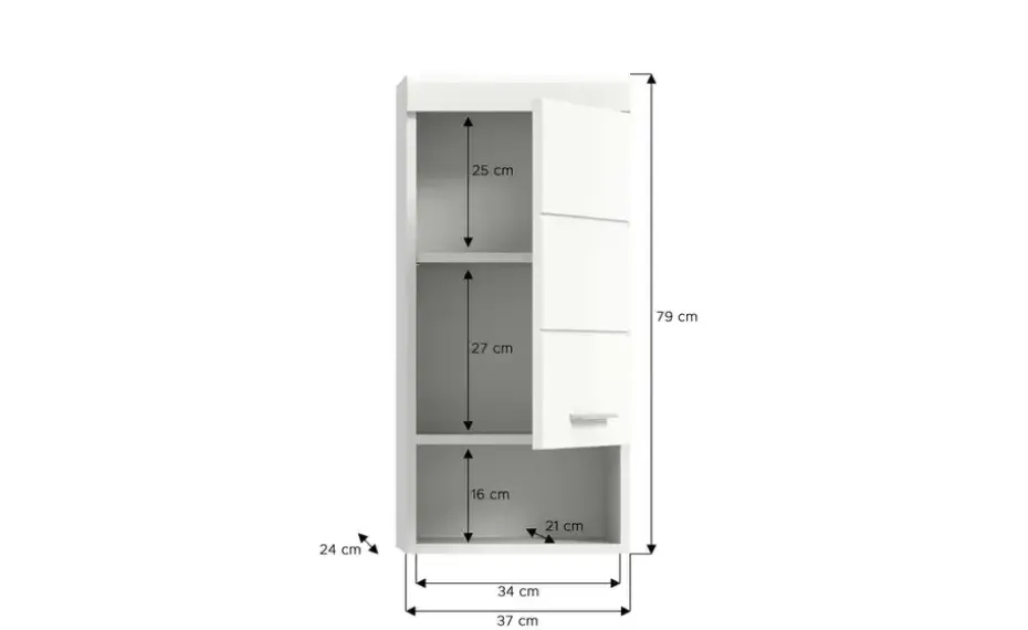 Hängeschrank SCHLOONSEE, Breite 37cm, 1 Tür, 1 offenes Fächer, 1 Einlegeboden, MDF-Front in verschiedenen Farben erhältlich, Badmöbel, Badschrank, Schrank, Bad Schloonsee
