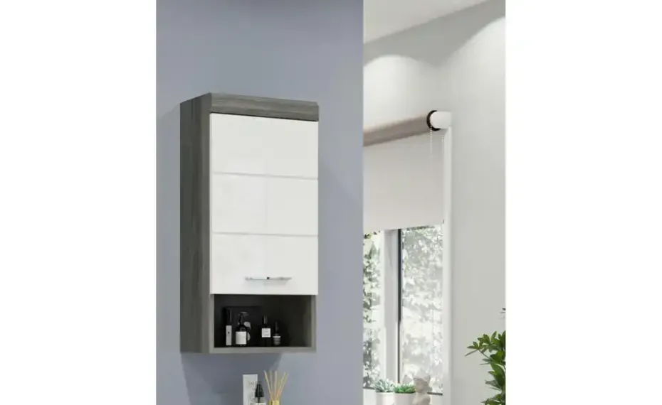 Hängeschrank SCHLOONSEE, Breite 37cm, 1 Tür, 1 offenes Fächer, 1 Einlegeboden, MDF-Front in verschiedenen Farben erhältlich, Badmöbel, Badschrank, Schrank, Bad Schloonsee