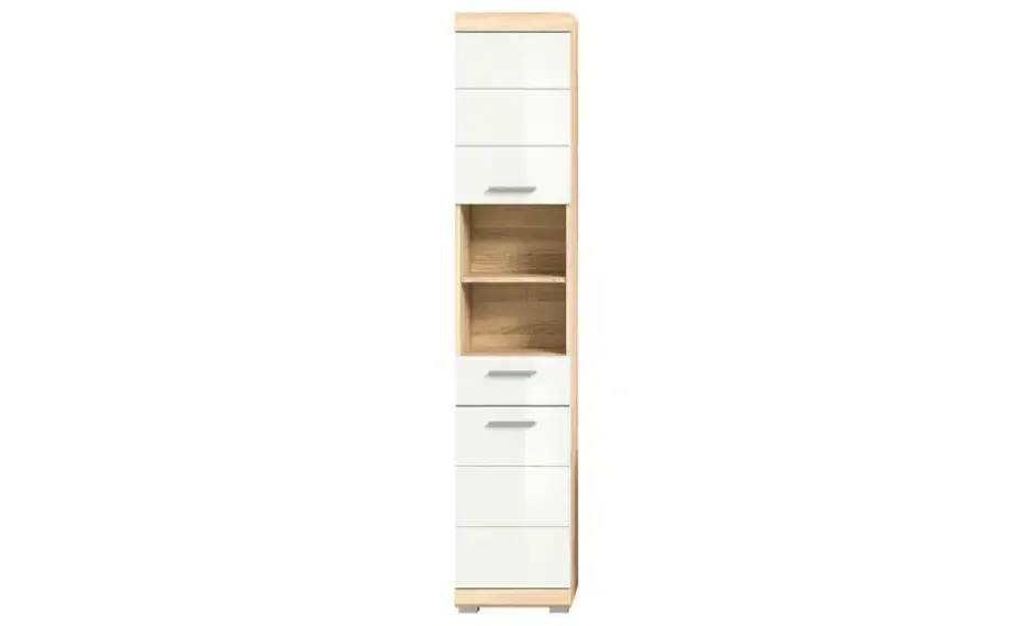 Hochschrank SCHLOONSEE, Breite 37cm, 2 Tür, 1 Schubkasten, 2 offene Fächer, MDF-Front in verschiedenen Farben erhältlich, Badmöbel, Badschrank, Schrank, Bad Schloonsee