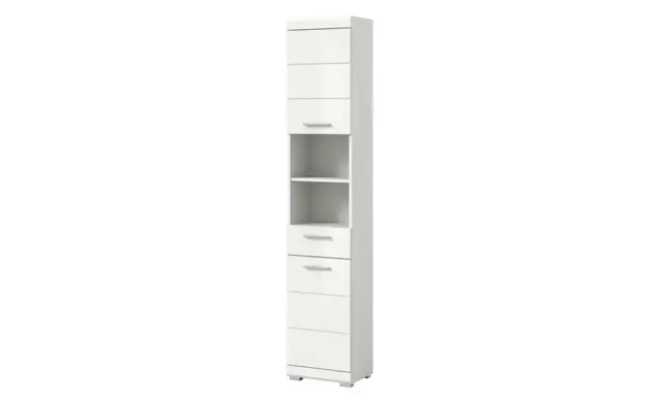 Hochschrank SCHLOONSEE, Breite 37cm, 2 Tür, 1 Schubkasten, 2 offene Fächer, MDF-Front in verschiedenen Farben erhältlich, Badmöbel, Badschrank, Schrank, Bad Schloonsee