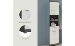 Hochschrank SCHLOONSEE, Breite 37cm, 2 Tür, 1 Schubkasten, 2 offene Fächer, MDF-Front in verschiedenen Farben erhältlich, Badmöbel, Badschrank, Schrank, Bad Schloonsee