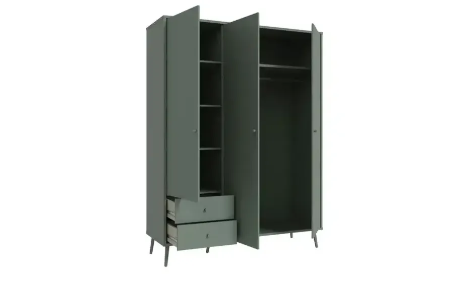 Kleiderschrank 3-türig, Salbeigrün, mit Einlegeböden Harllson