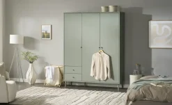Kleiderschrank 3-türig, Salbeigrün, mit Einlegeböden Harllson