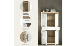 Midischrank SCHLOONSEE, Breite 74cm, 4 Türen, 1 Schubkasten, 4 Fächer, MDF-Front in verschiedenen Farben erhältlich, Badmöbel, Badschrank, Schrank, Bad Schloonsee