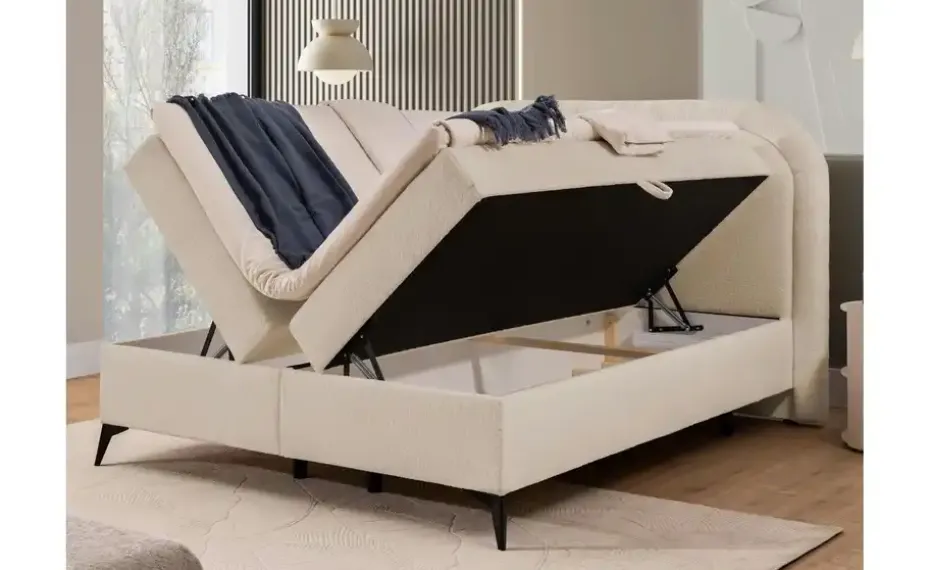S-STYLE Boxbett mit Bettkasten, Bouclé-Stoff Sonna