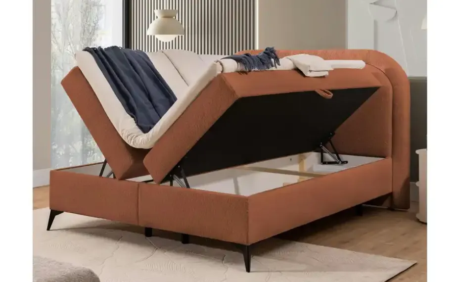 S-STYLE Boxbett mit Bettkasten, Bouclé-Stoff Sonna