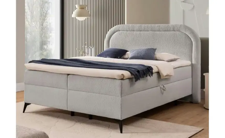 S-STYLE Boxbett mit Bettkasten, Bouclé-Stoff Sonna