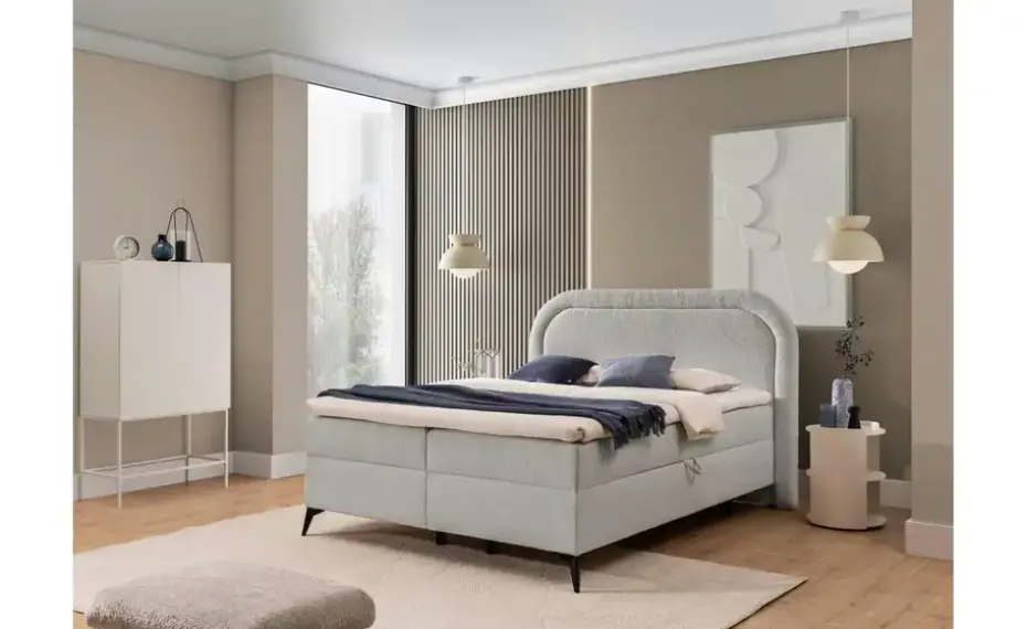S-STYLE Boxbett mit Bettkasten, Bouclé-Stoff Sonna