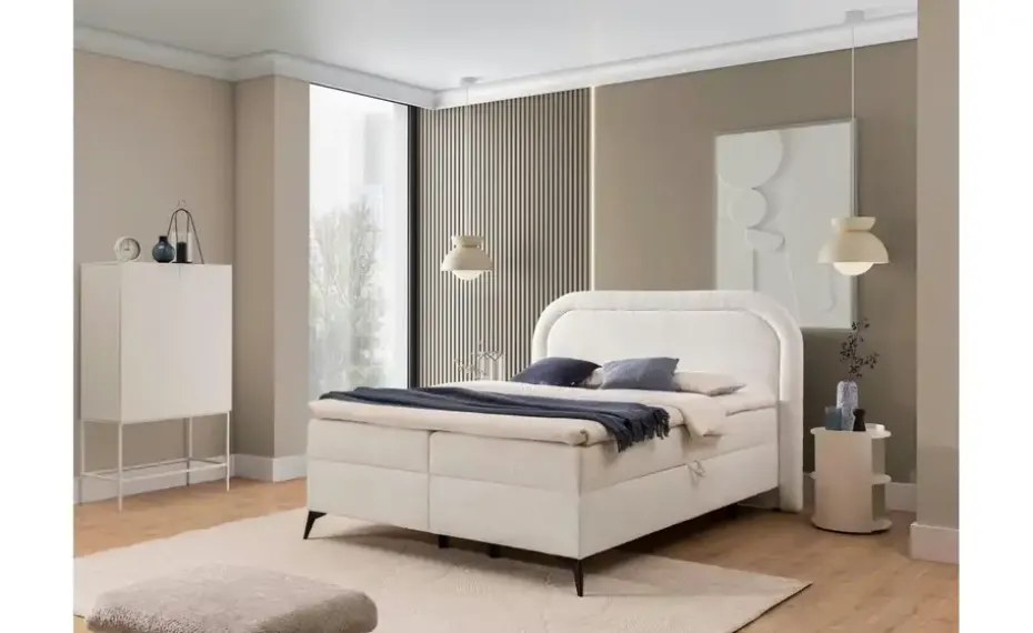 S-STYLE Boxbett mit Bettkasten, Bouclé-Stoff Sonna