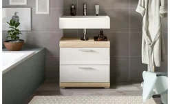 Waschbeckenunterschrank SCHLOONSEE, Breite 60cm, 2 Schubkästen, mit Siphonausschnitt, MDF-Front in verschiedenen Farben erhältlich, Badmöbel, Badschrank, Kommode, Bad Schloonsee
