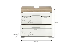 Waschbeckenunterschrank SCHLOONSEE, Breite 60cm, 2 Schubkästen, mit Siphonausschnitt, MDF-Front in verschiedenen Farben erhältlich, Badmöbel, Badschrank, Kommode, Bad Schloonsee