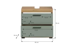 Waschbeckenunterschrank SCHLOONSEE, Breite 60cm, 2 Schubkästen, mit Siphonausschnitt, MDF-Front in verschiedenen Farben erhältlich, Badmöbel, Badschrank, Kommode, Bad Schloonsee