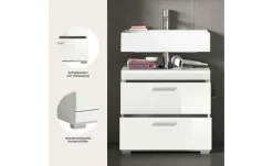Waschbeckenunterschrank SCHLOONSEE, Breite 60cm, 2 Schubkästen, mit Siphonausschnitt, MDF-Front in verschiedenen Farben erhältlich, Badmöbel, Badschrank, Kommode, Bad Schloonsee